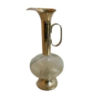 Vintage Wine Decanter Frosted Glass Pitcherer Claret Jug 12” Mid Century Modern